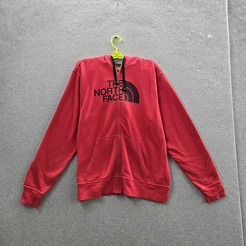The North Face Men Hoodie L Red Fleece Logo‎ Activewear Zipper Long Sleeve